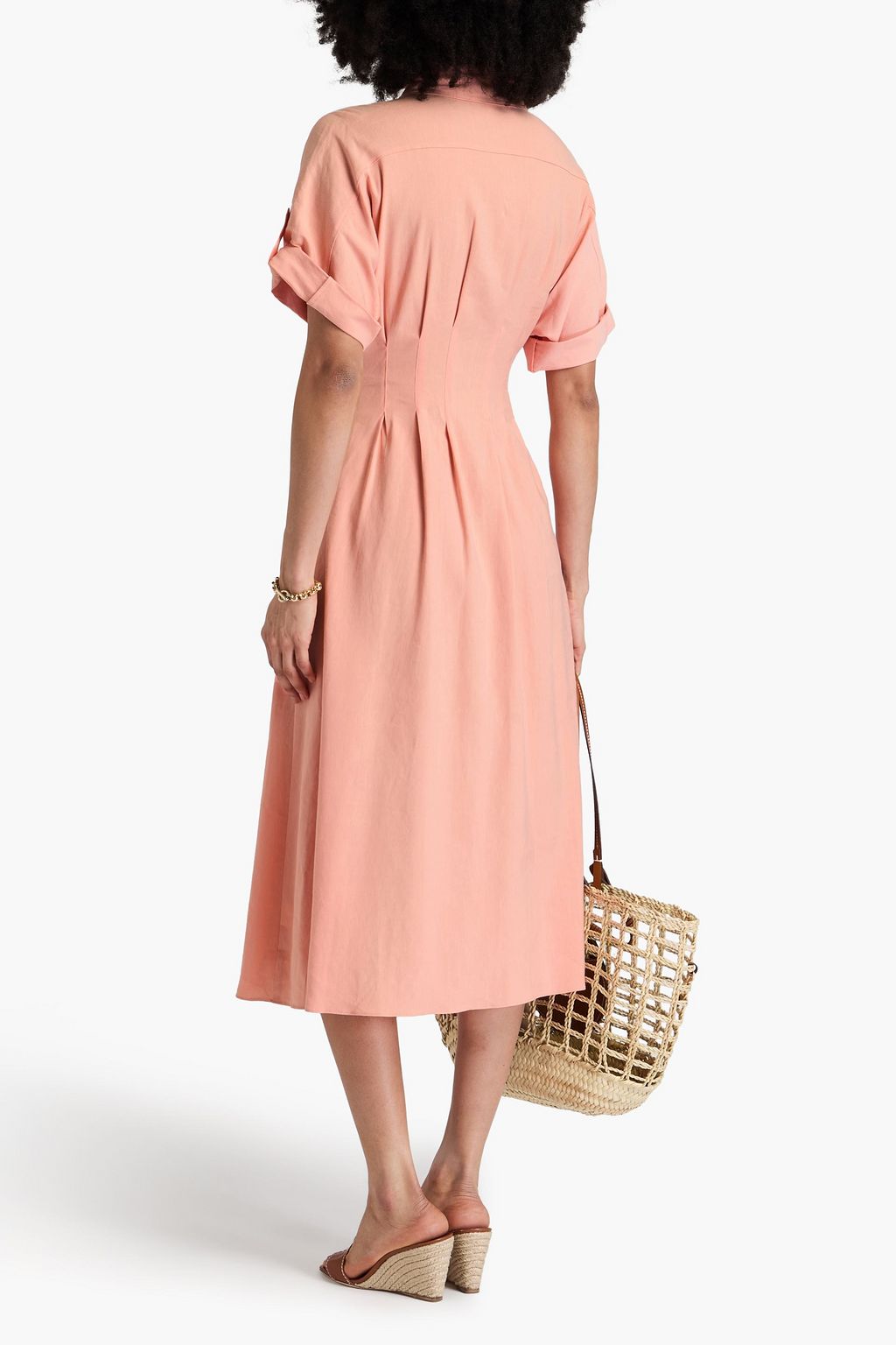 VERONICA BEARD Adavi pleated linen-blend midi shirt dress