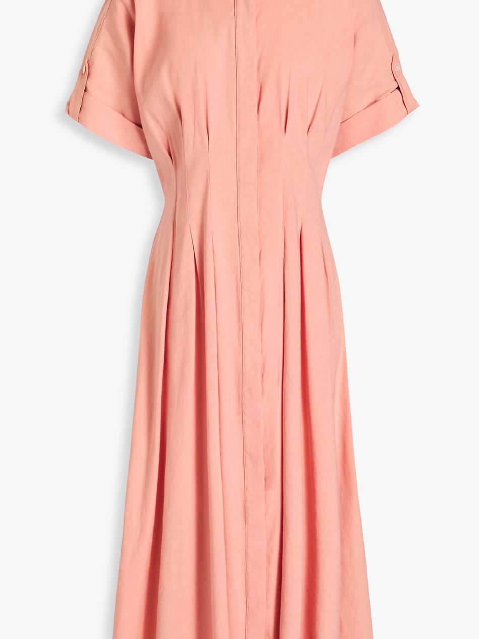 adavi pleated linen-blend midi shirt dress
