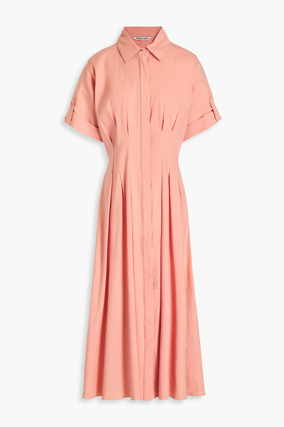 Veronica Beard Adavi Pleated Linen-blend Midi Shirt Dress In Pfirsichfarben