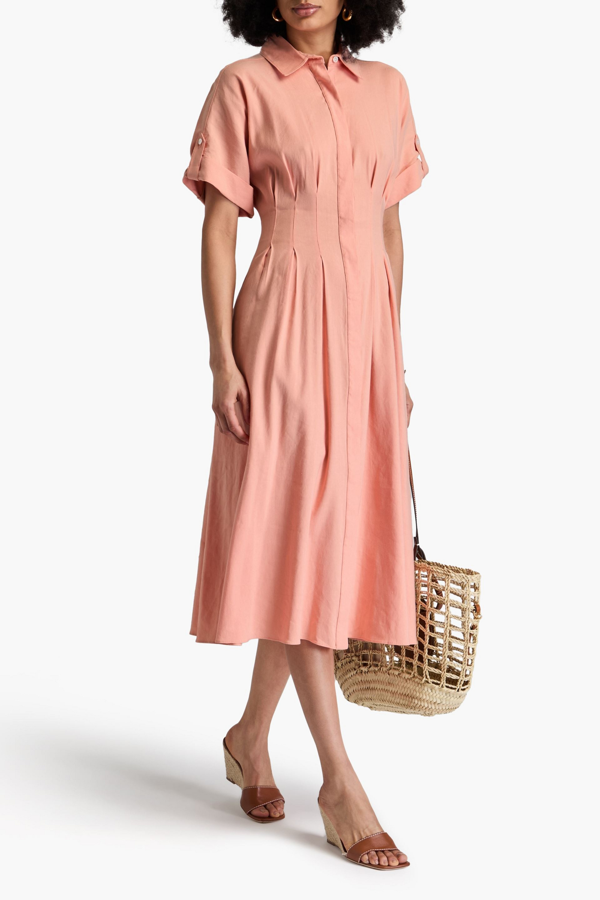 Veronica Beard Adavi pleated linen-blend midi shirt dress