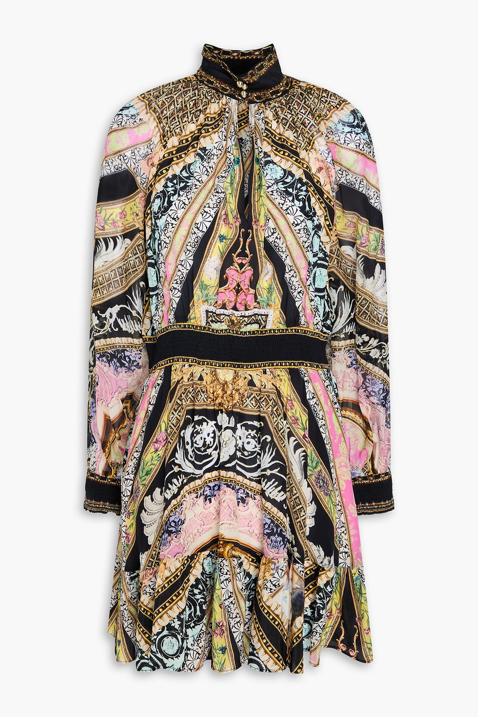 Camilla Crystal-embellished Printed Silk Crepe De Chine Mini Dress In Multicolor