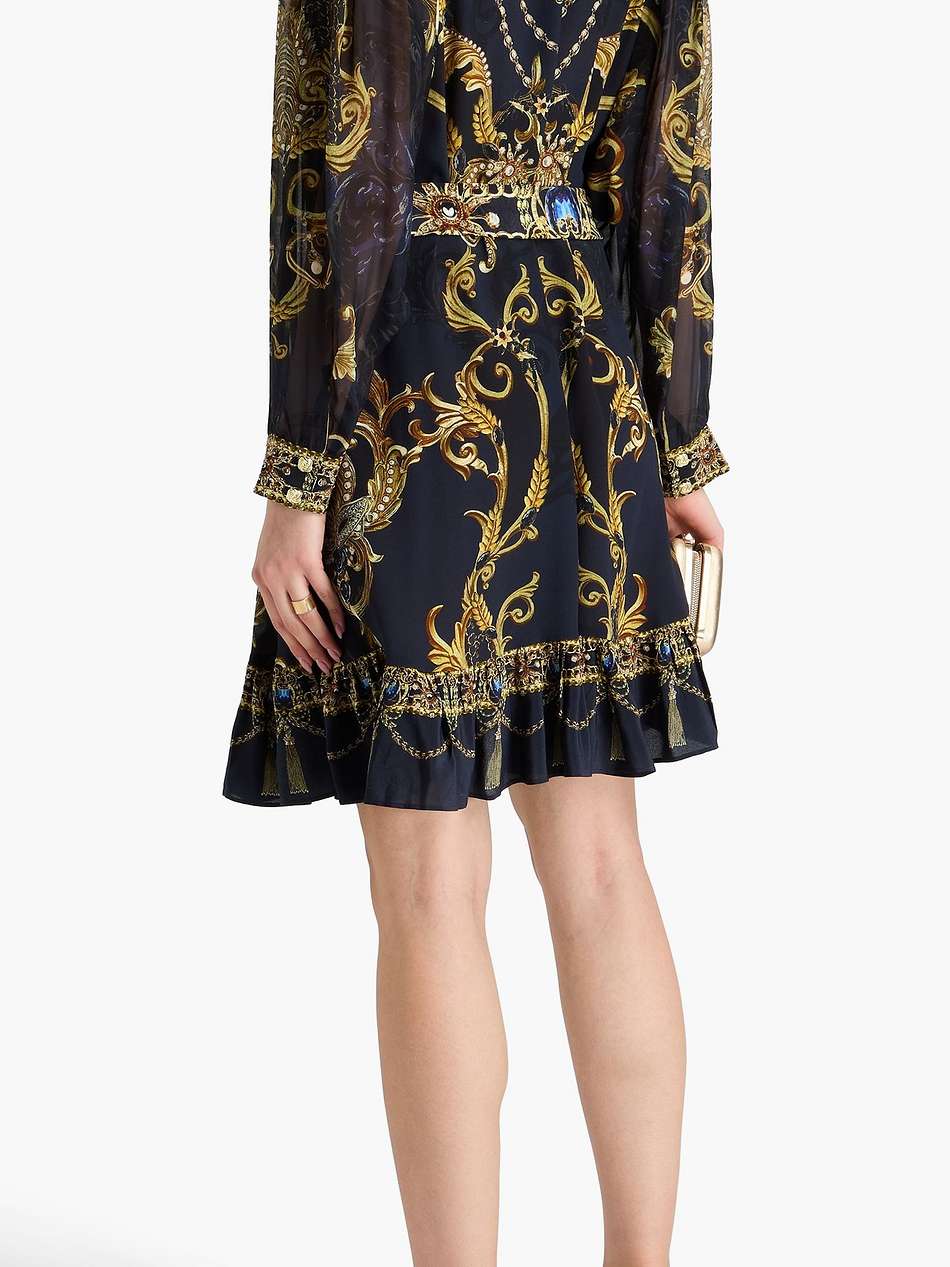 crystal-embellished printed silk crepe de chine shirt dress