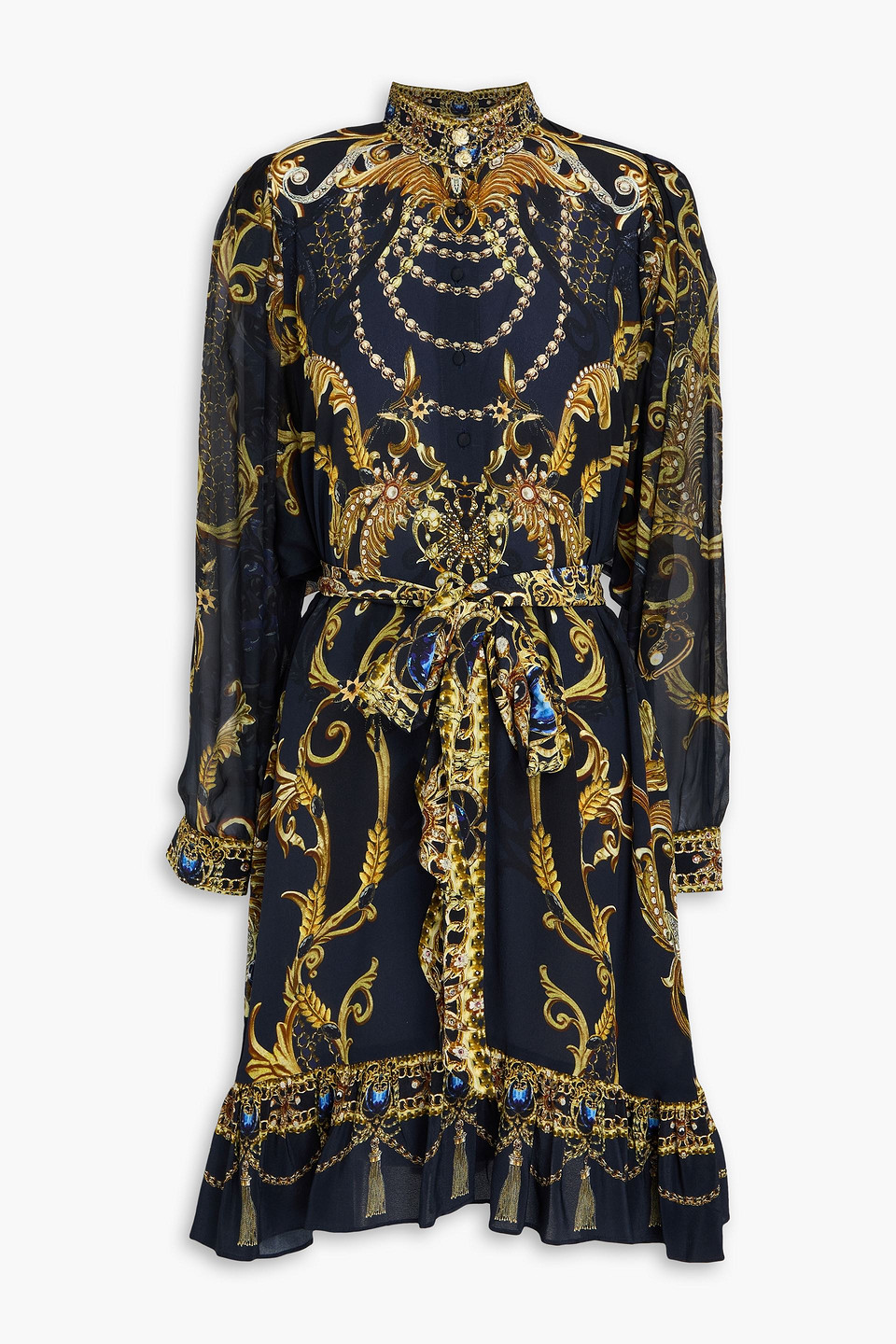 Camilla Crystal-embellished Printed Silk Crepe De Chine Shirt Dress In Black