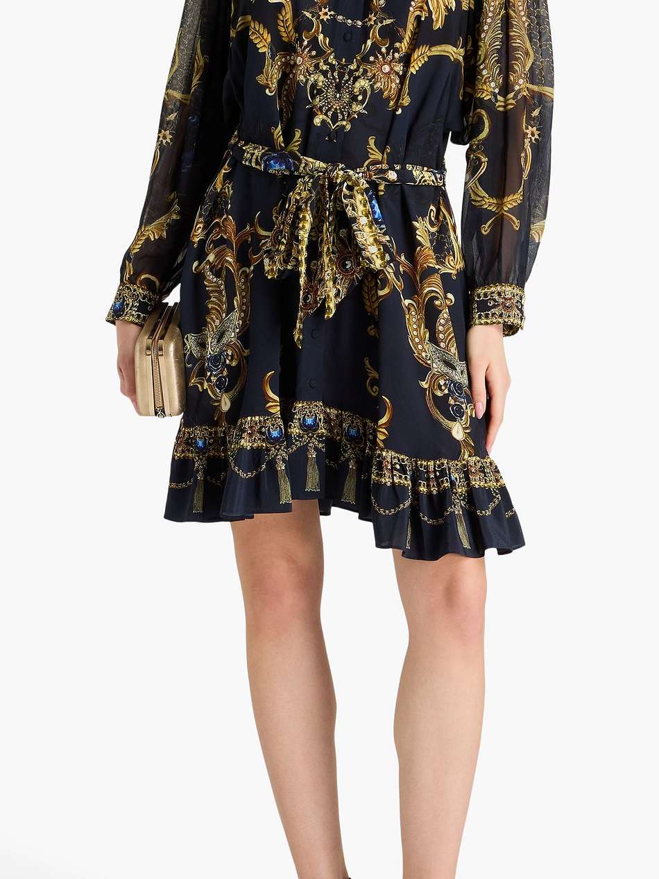 crystal-embellished printed silk crepe de chine shirt dress