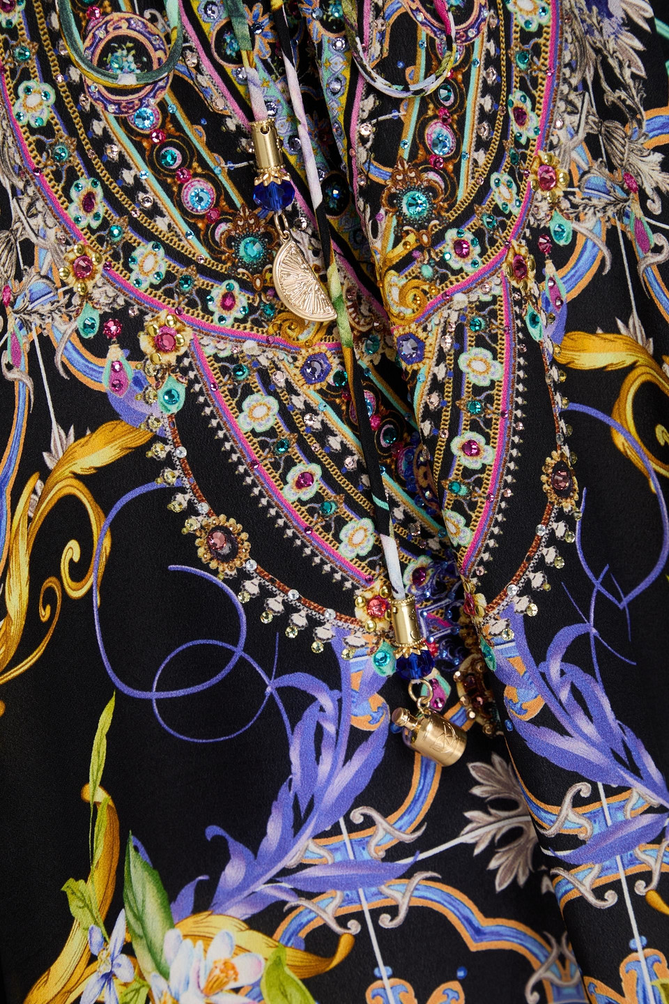 Shop Camilla Crystal-embellished Floral-print Silk Crepe De Chine Blouse In Black