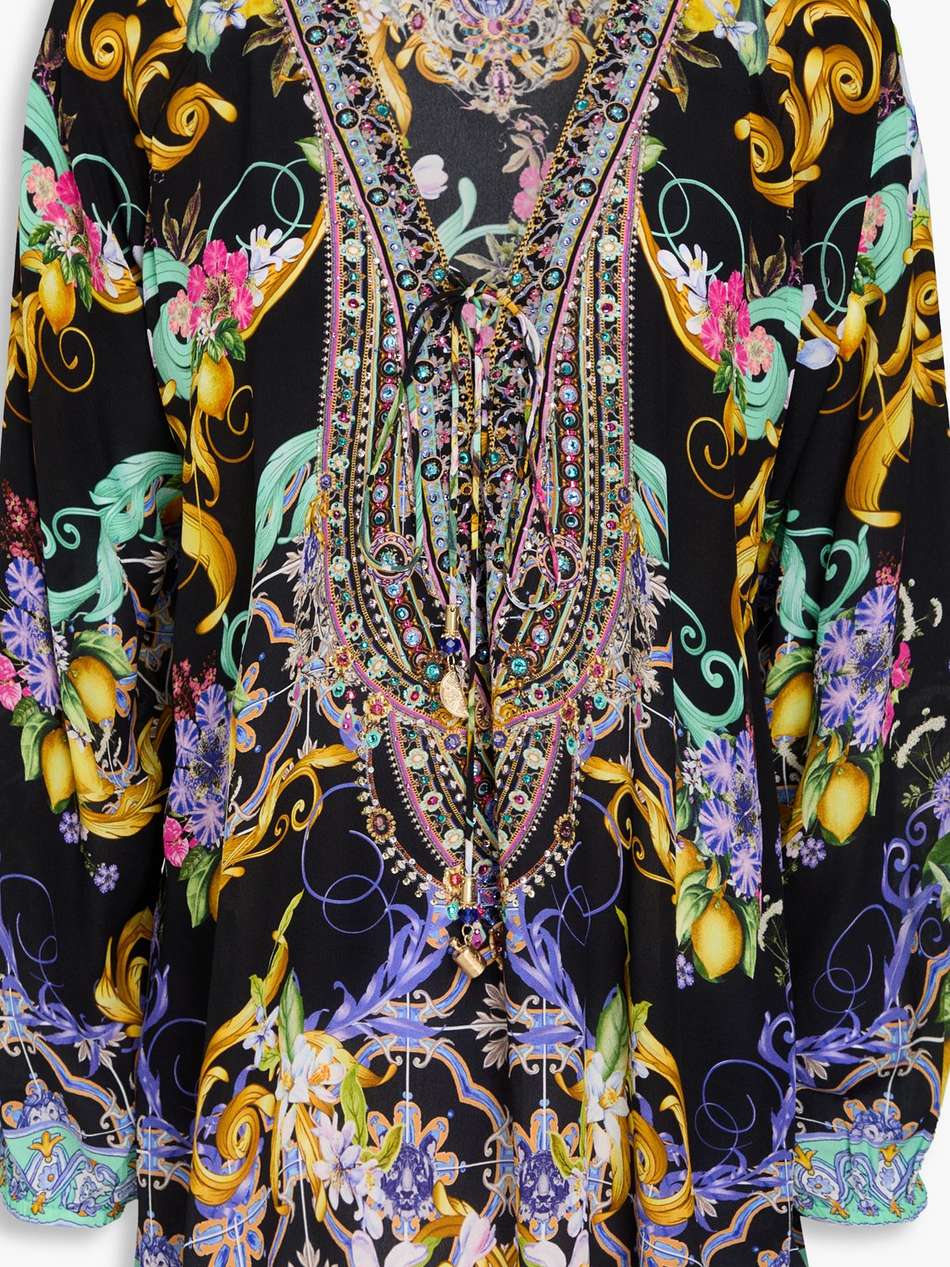 crystal-embellished floral-print silk crepe de chine blouse