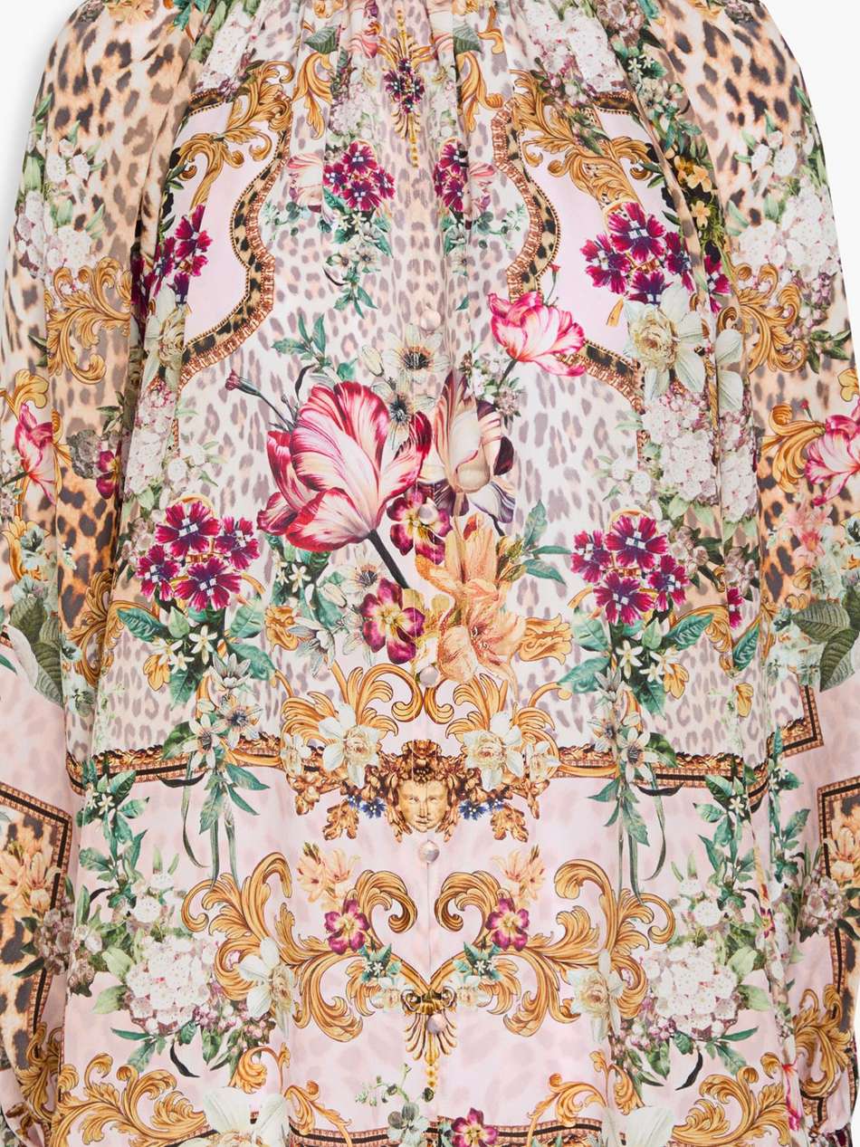 embellished printed silk crepe de chine blouse