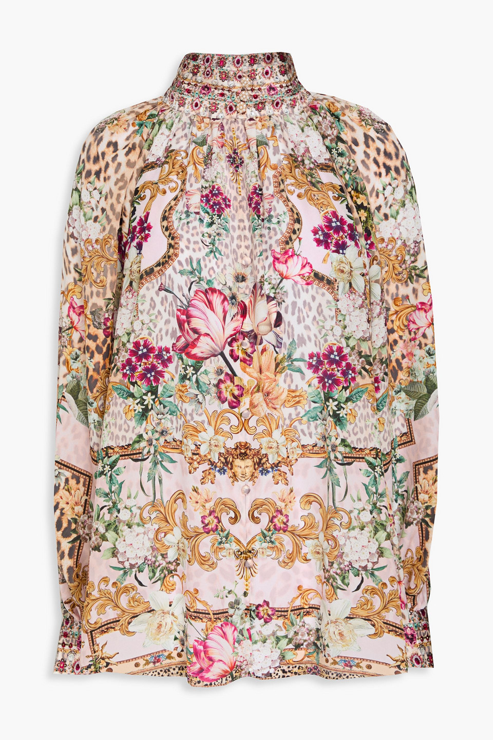 Shop Camilla Embellished Printed Silk Crepe De Chine Blouse In Multicolor