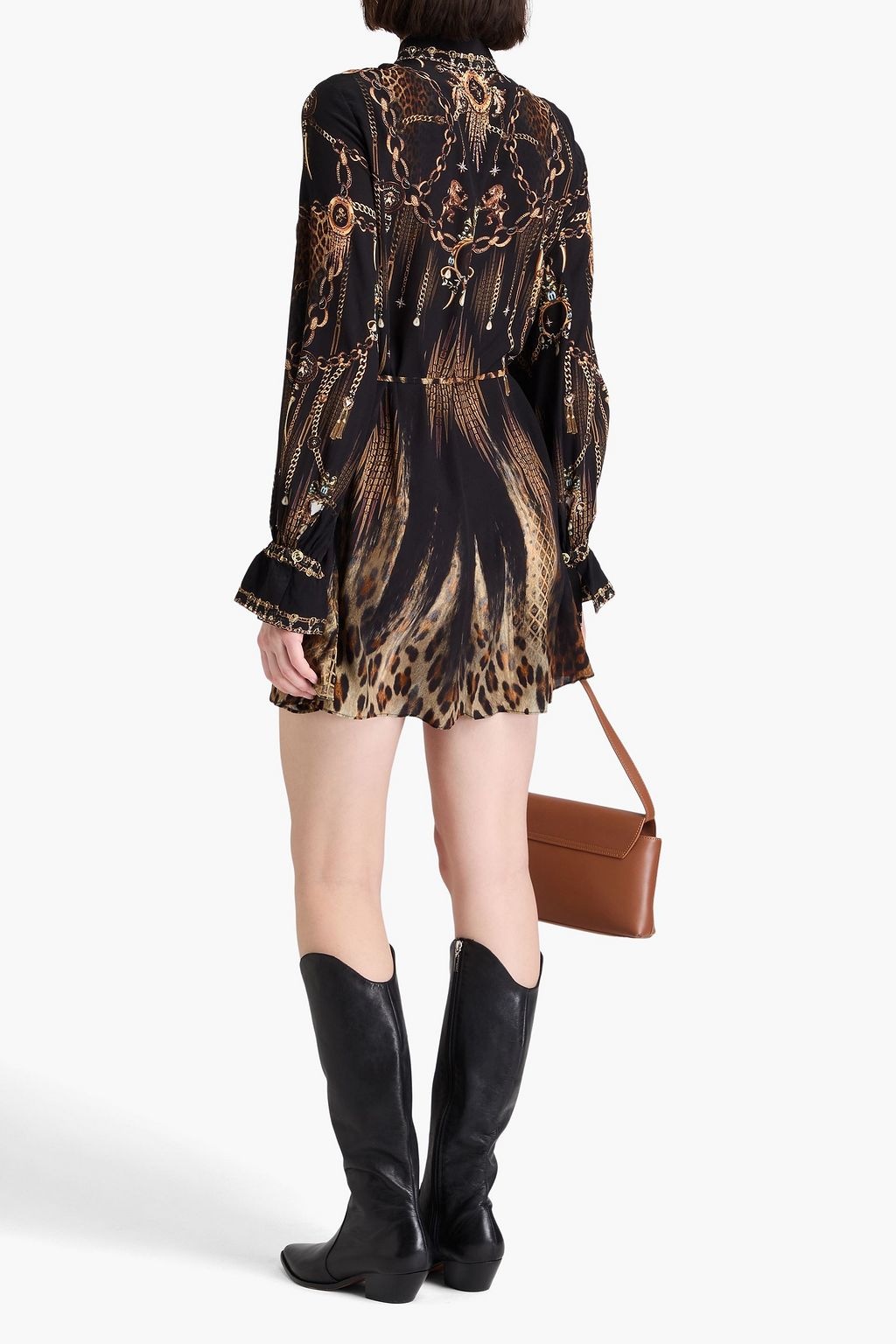CAMILLA シルククレープデシン ミニシャツワンピース クリスタル付き プリント入り