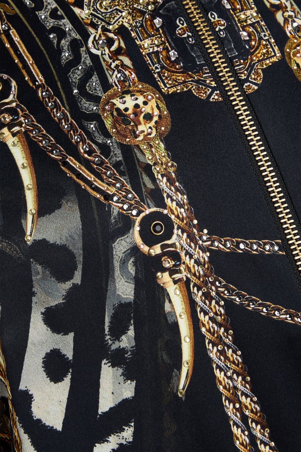 CAMILLA Crystal-embellished printed silk-satin crepe bomber jacket