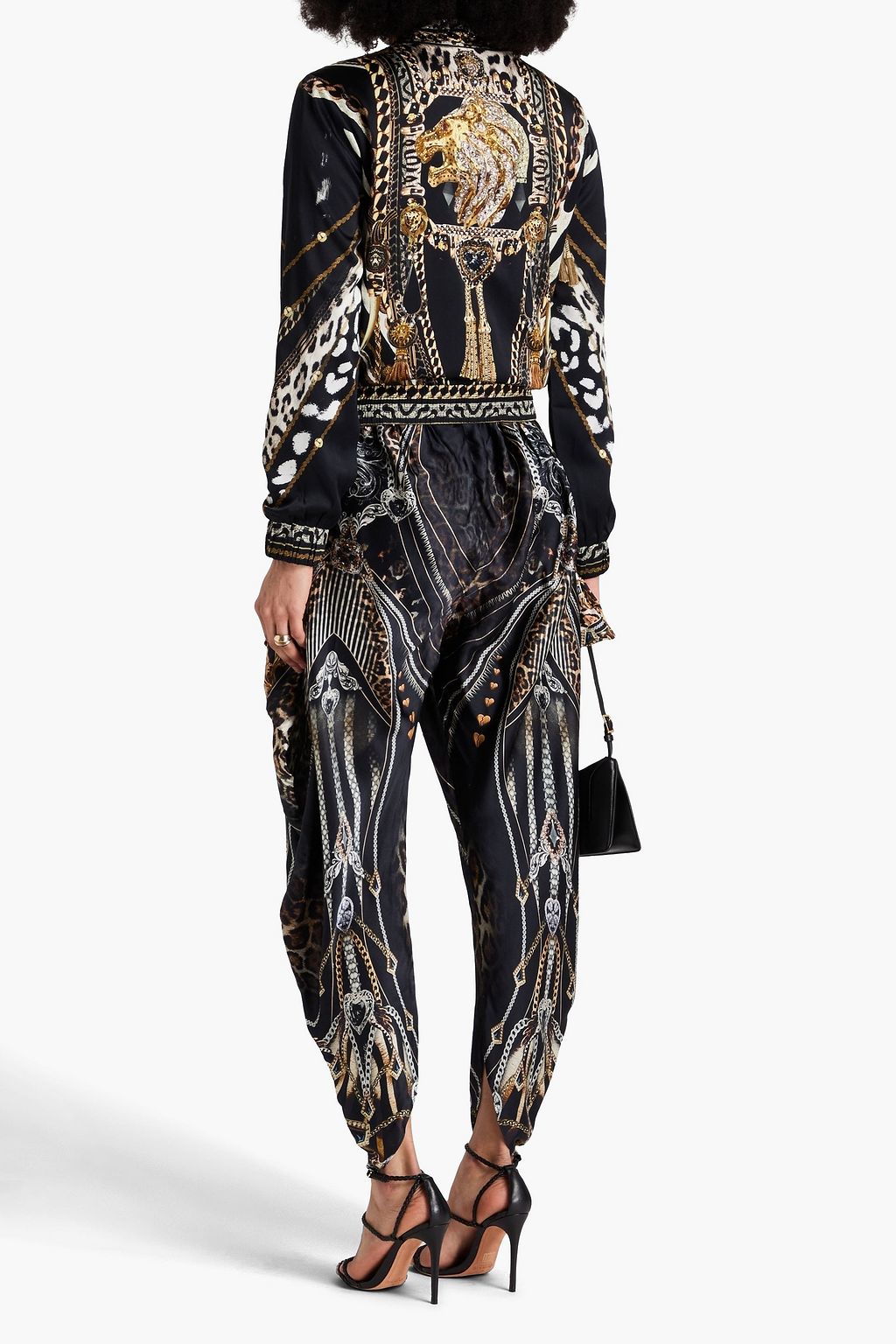 CAMILLA Crystal-embellished printed silk-satin crepe bomber jacket