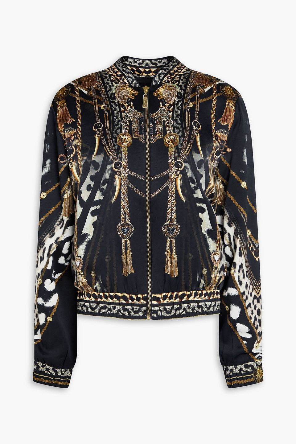 Camilla Crystal-embellished Printed Silk-satin Crepe Bomber Jacket In Black