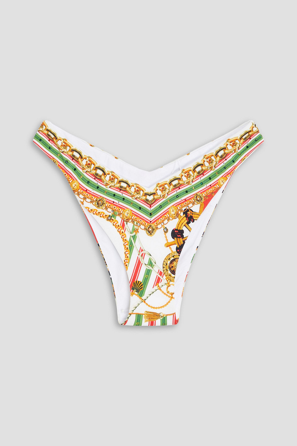 Camilla Embellished Printed Bikini Briefs In White