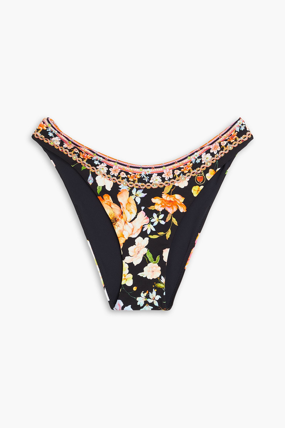 Camilla Crystal-embellished Printed Low-rise Bikini Briefs In Schwarz
