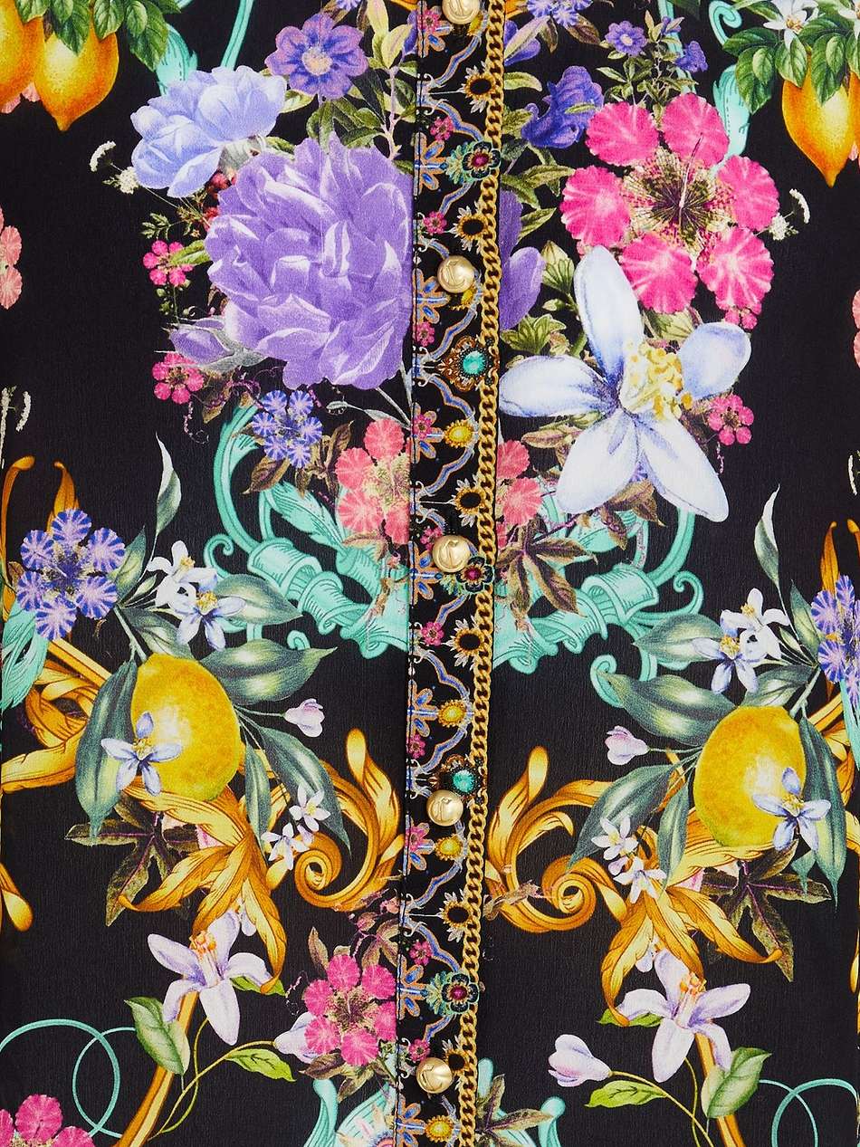 crystal-embellished floral-print silk crepe de chine mini shirt dress