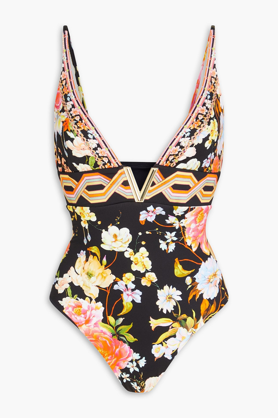 Embellished printed swimsuit