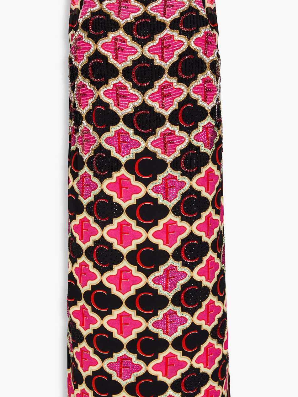 embellished printed silk crepe de chine mini dress