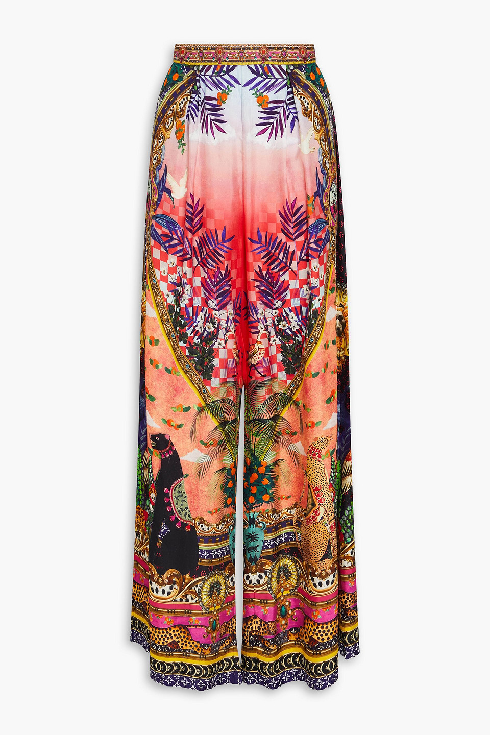 Camilla Crystal-embellished Printed Silk-twill Wide-leg Pants In Multicolor