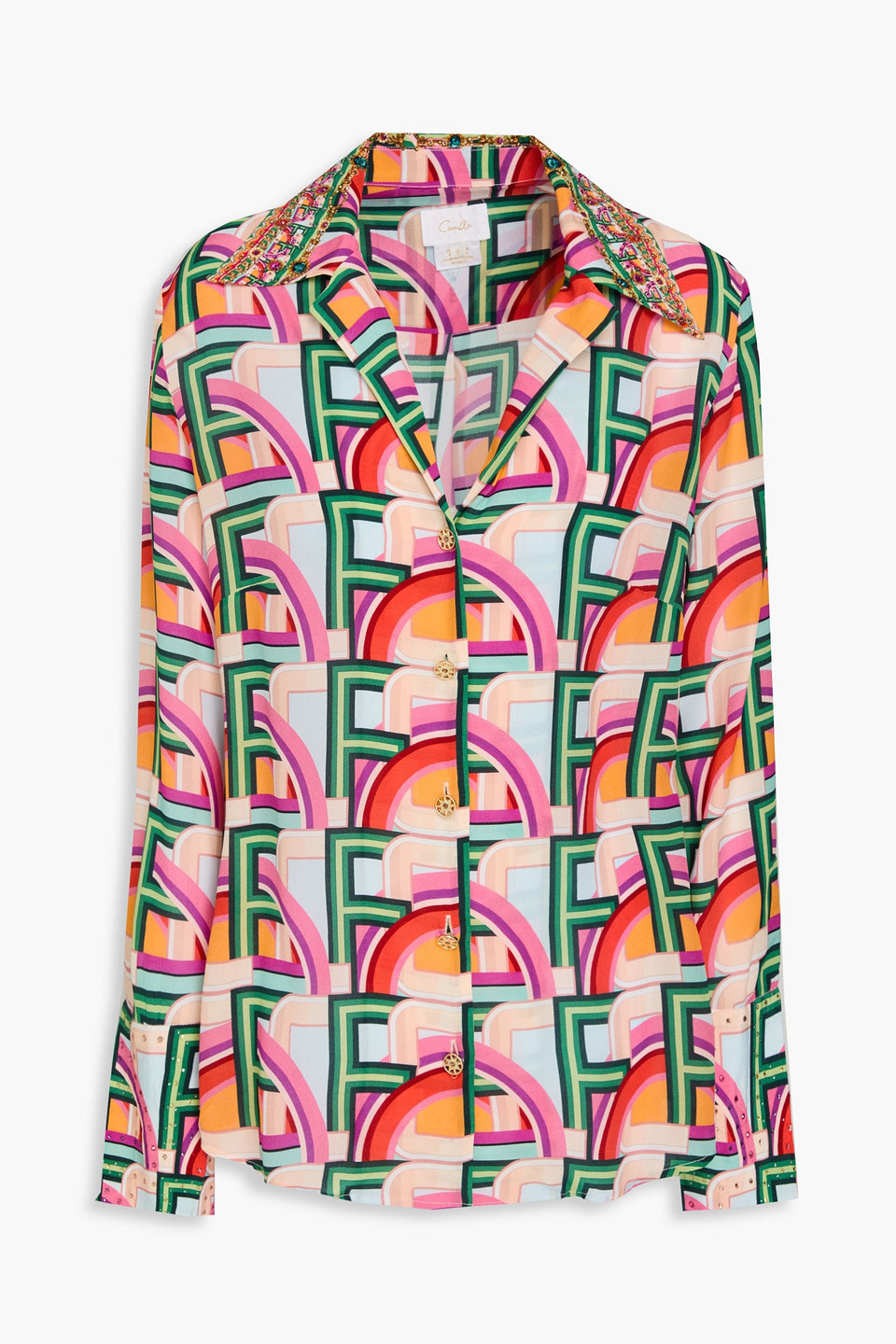 Camilla Embellished Printed Silk Crepe De Chine Shirt In Multicolor