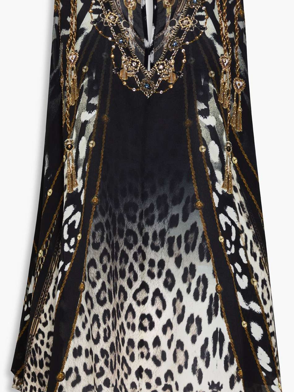 crystal-embellished printed silk-chiffon top