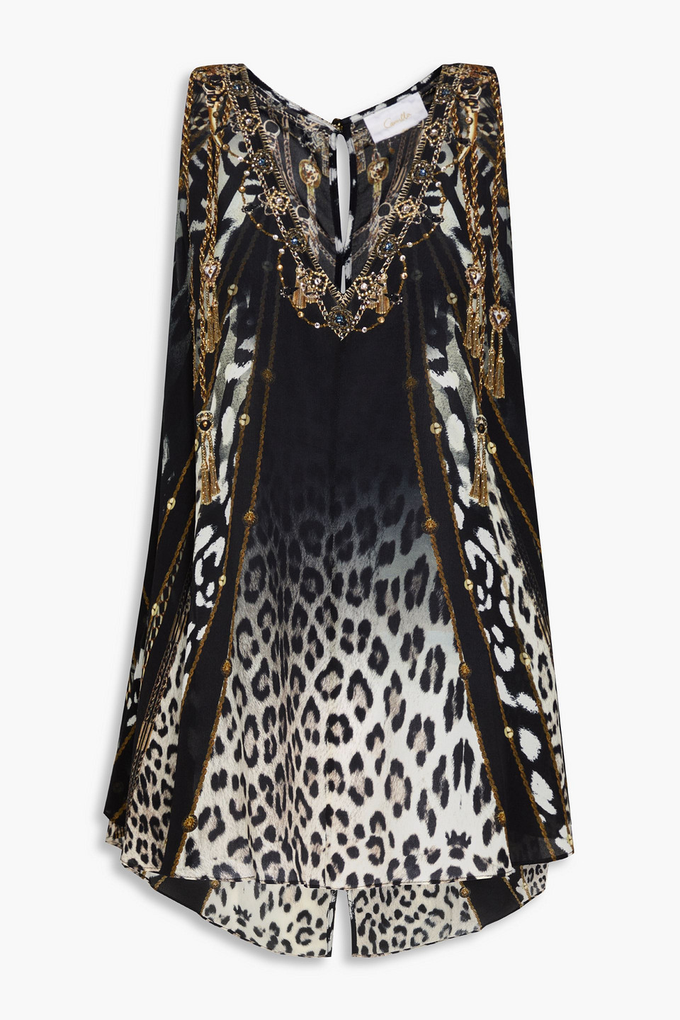 Camilla Bedrucktes Oberteil Aus Seidenchiffon Mit Kristallverzierung In Animal-print