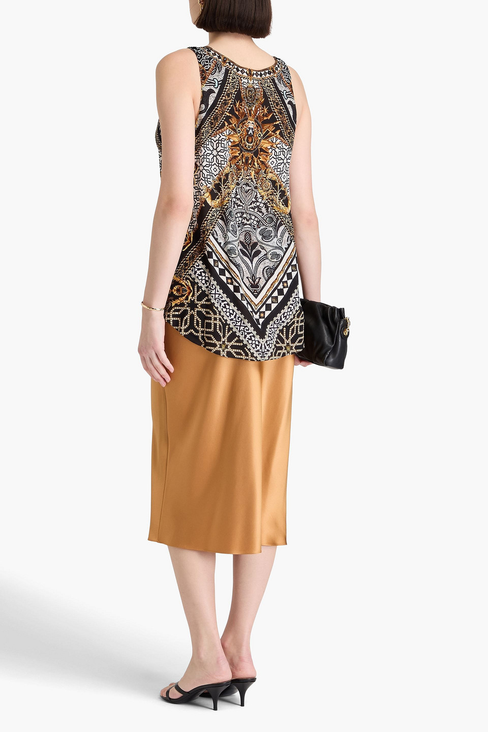 CAMILLA EMBELLISHED PRINTED SILK CREPE DE CHINE TOP