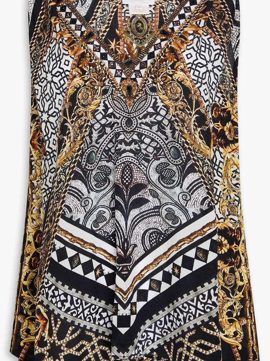 embellished printed silk crepe de chine top