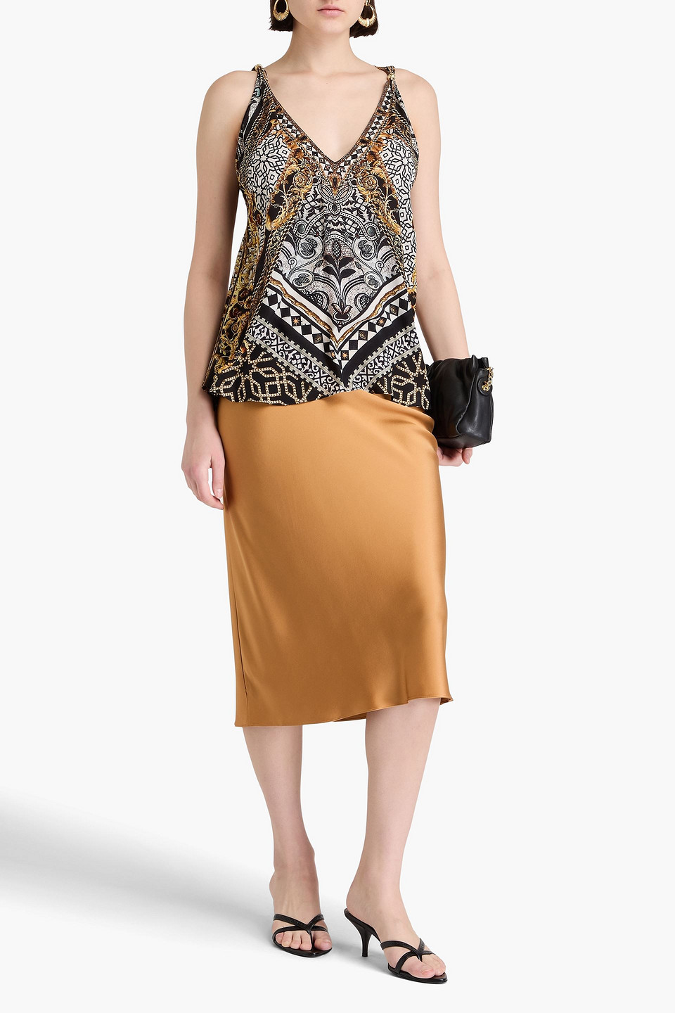 CAMILLA EMBELLISHED PRINTED SILK CREPE DE CHINE TOP