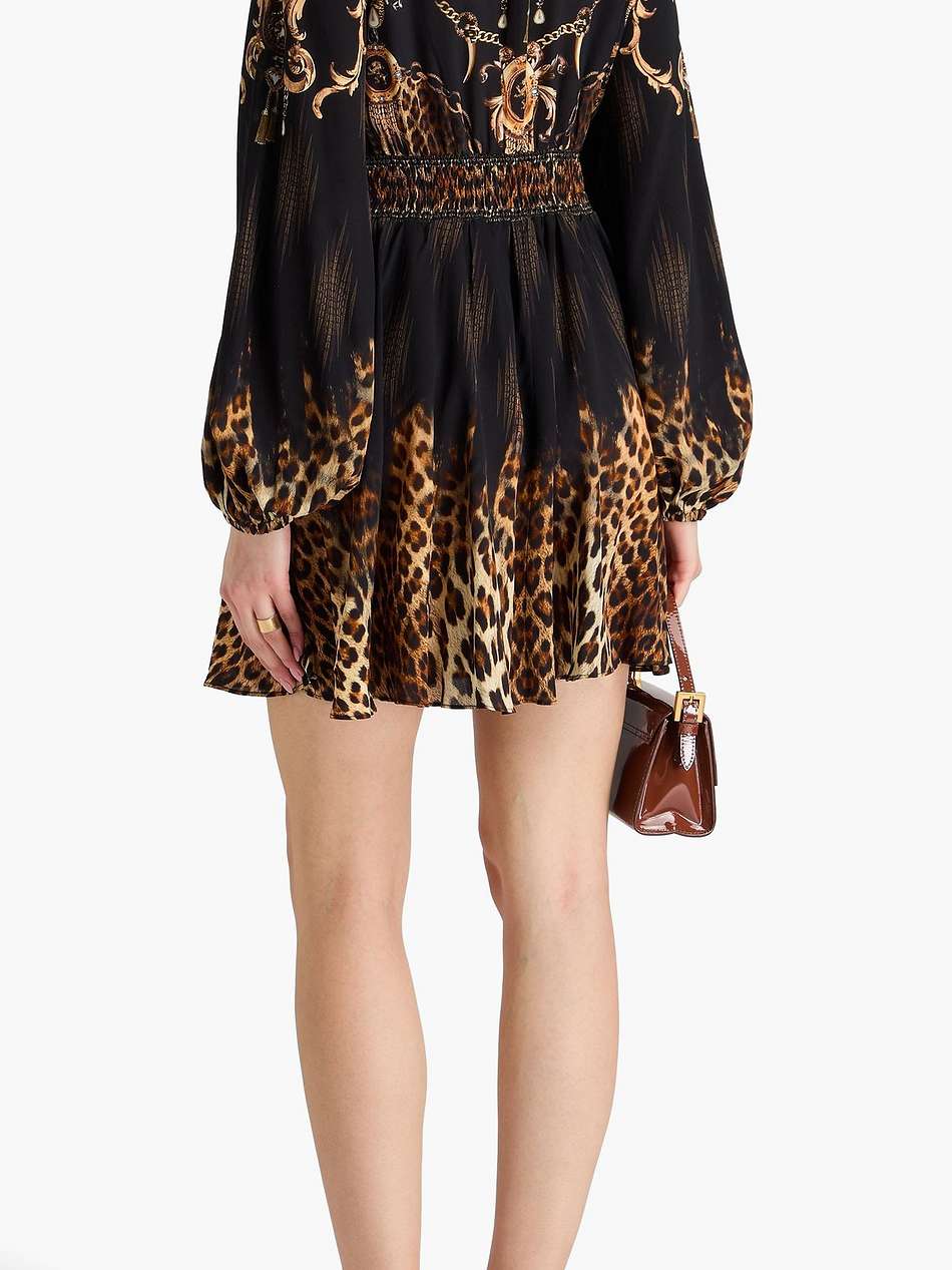 crystal-embellished printed silk crepe de chine mini shirt dress