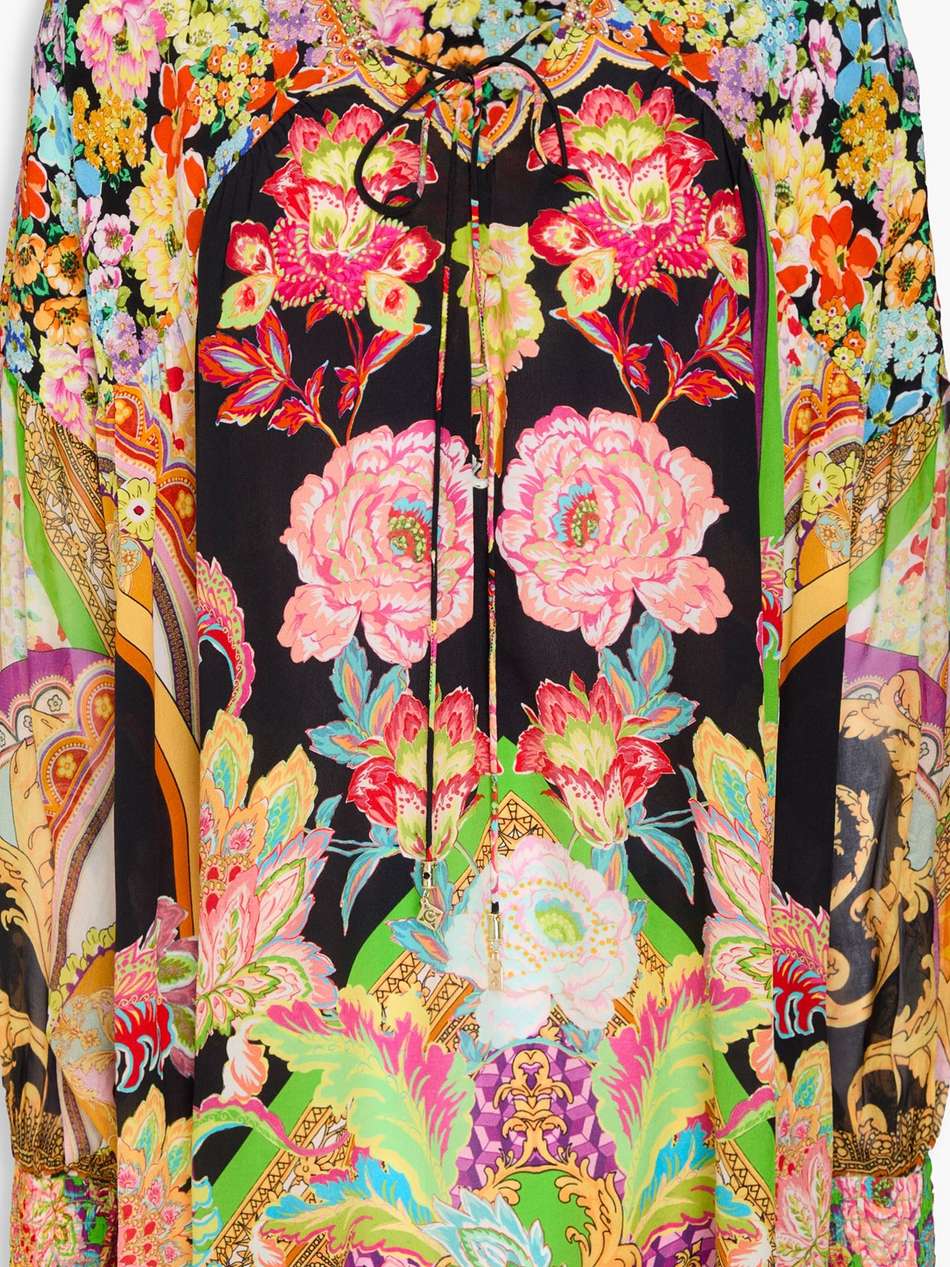 crystal-embellished floral-print silk crepe de chine blouse