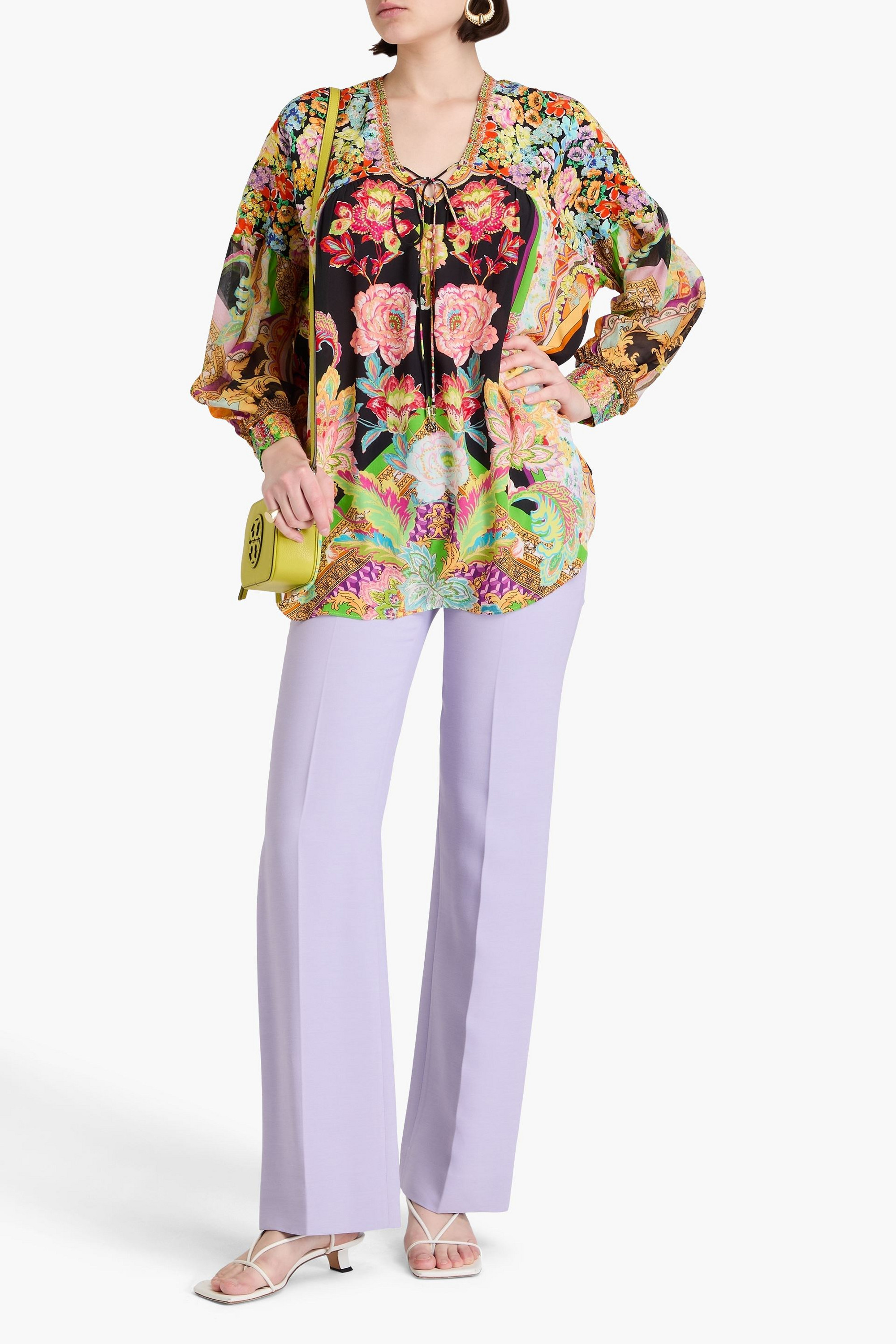 Camilla Crystal-embellished floral-print silk crepe de chine blouse