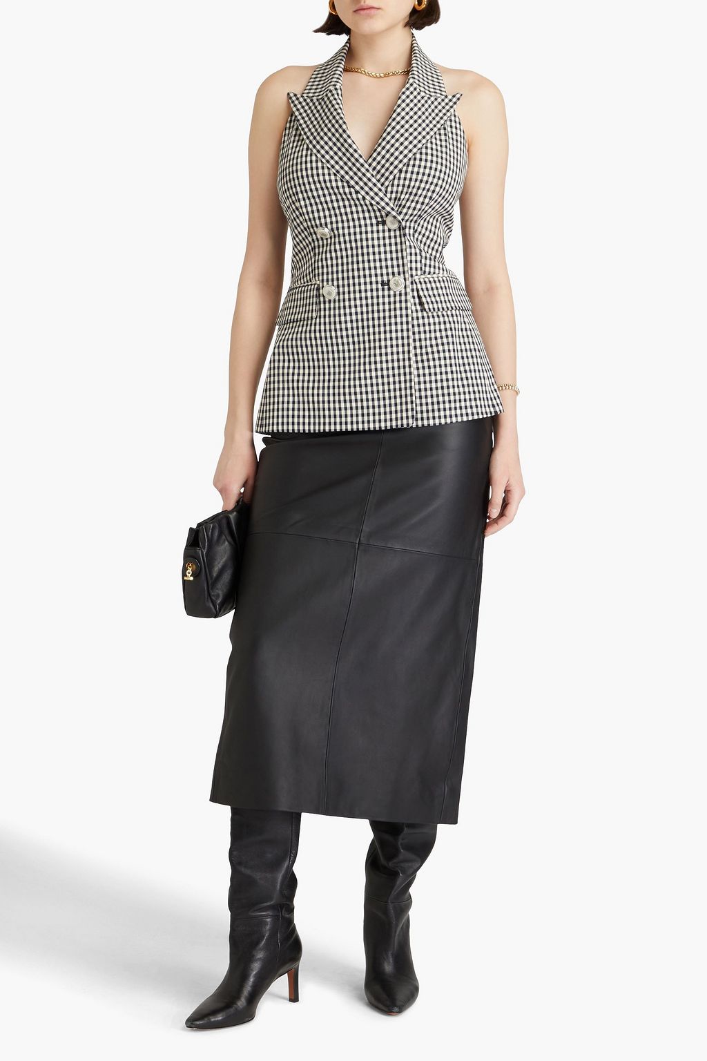 VERONICA BEARD Enfield gingham cotton-blend twill halterneck vest