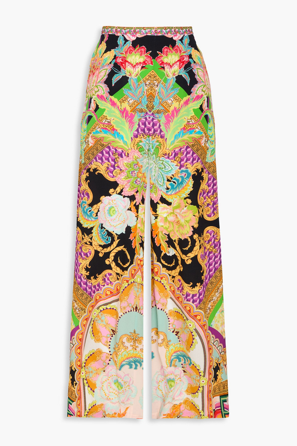 Camilla Crystal-embellished Printed Silk Crepe De Chine Wide-leg Pants In Bunt