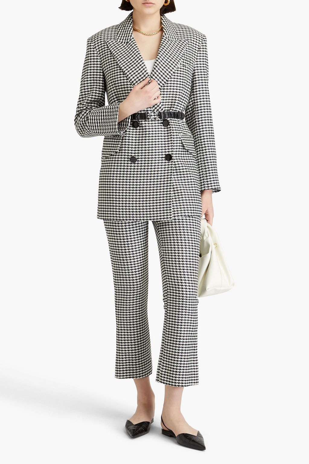 VERONICA BEARD Hutchinson Dickey double-breasted belted houndstooth tweed blazer