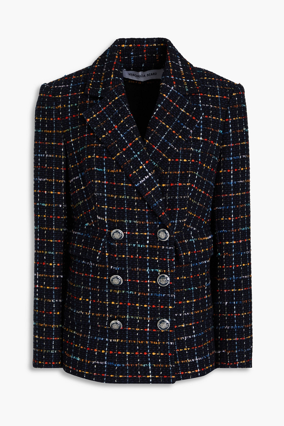 Veronica Beard Rumer Dickey Double-breasted Checked Cotton-blend Tweed Jacket In Navy