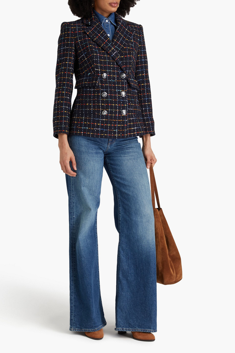 Veronica Beard Rumer Dickey Double-breasted Checked Cotton-blend Tweed Jacket In Navy