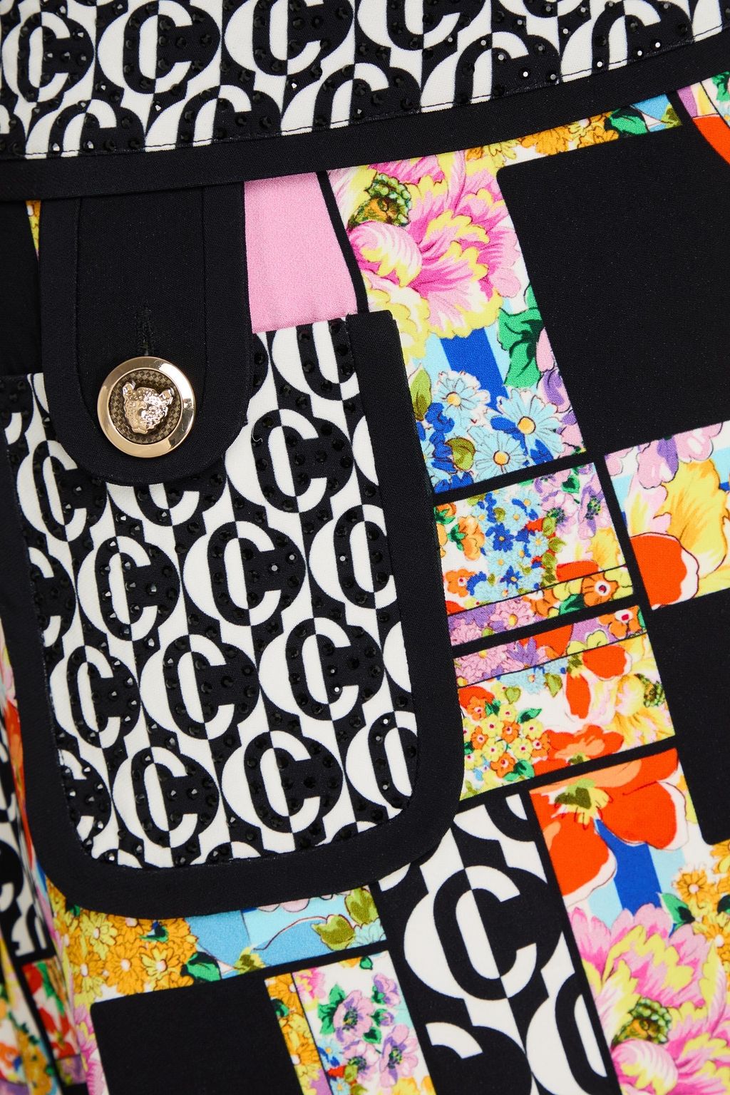 CAMILLA Patchwork-effect stretch-crepe mini skirt