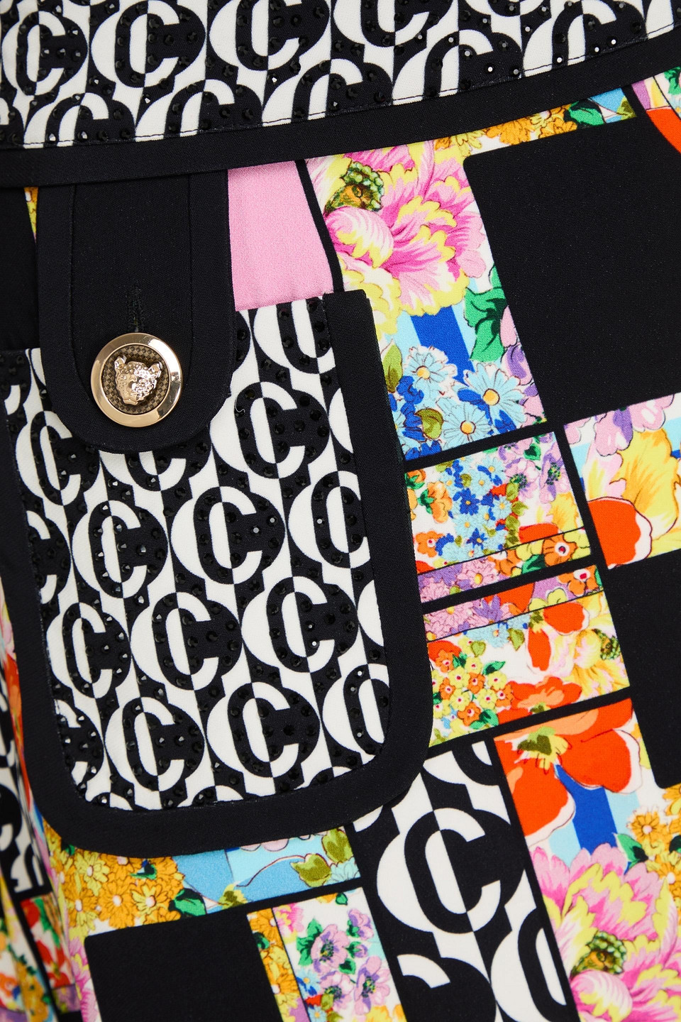 Shop Camilla Patchwork-effect Stretch-crepe Mini Skirt In Black