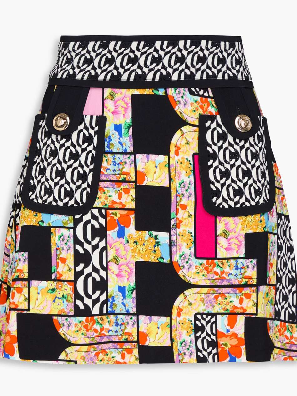 patchwork-effect stretch-crepe mini skirt