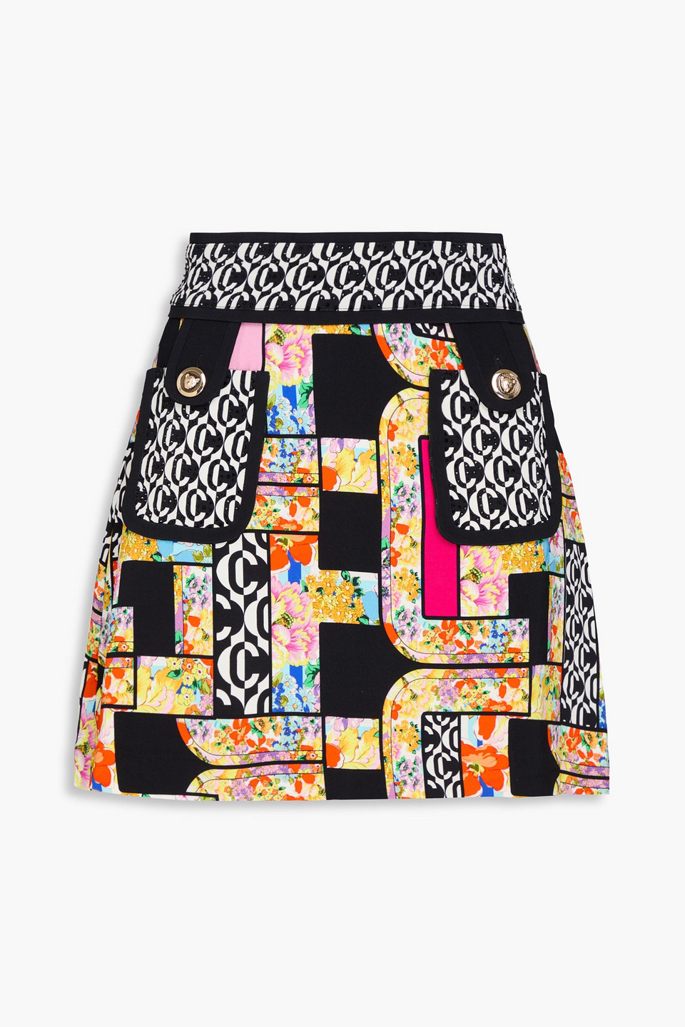 Camilla Patchwork-effect Stretch-crepe Mini Skirt In Black