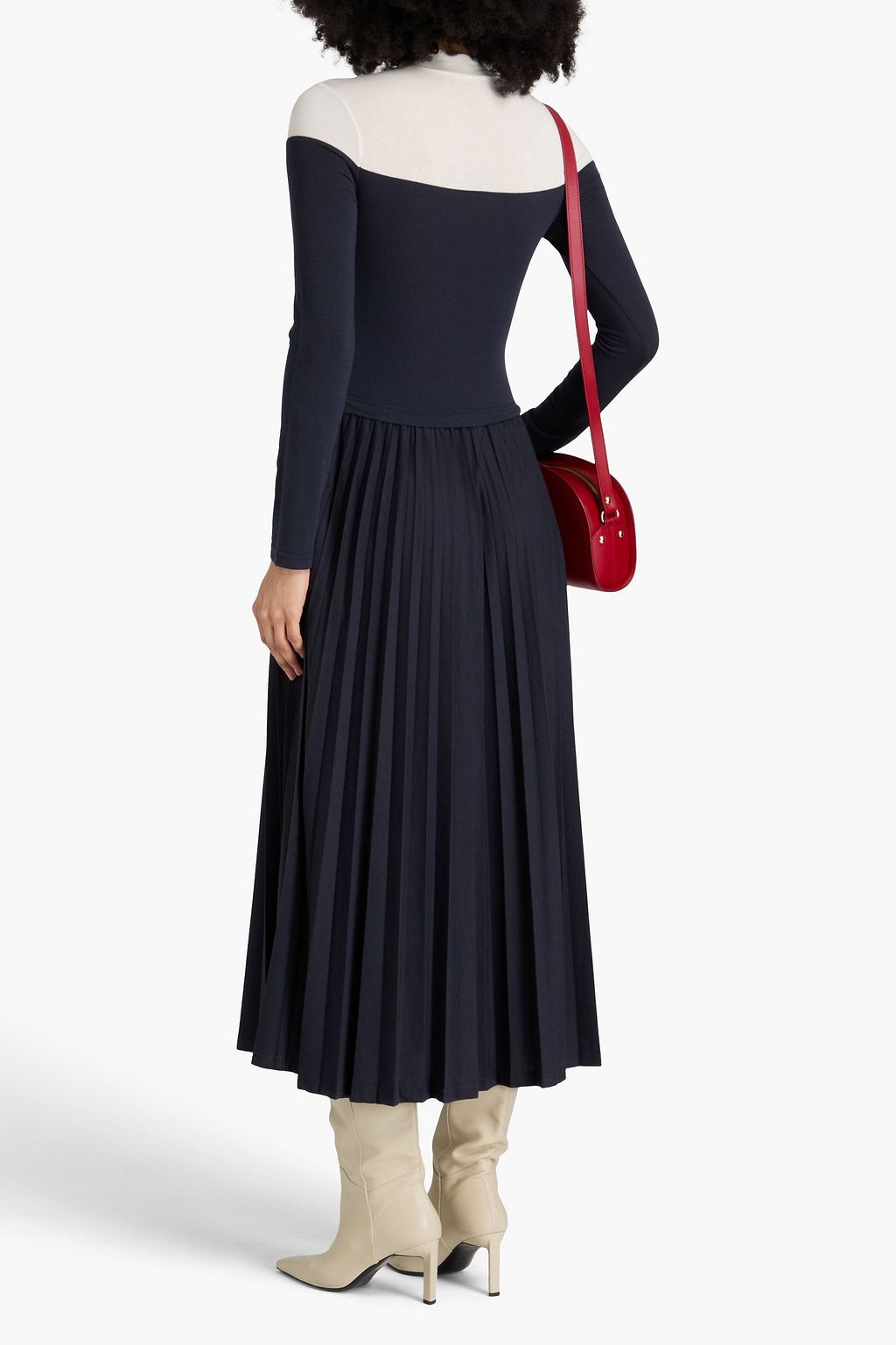 CLAUDIE PIERLOT Pleated two-tone cotton-blend jersey midi dress