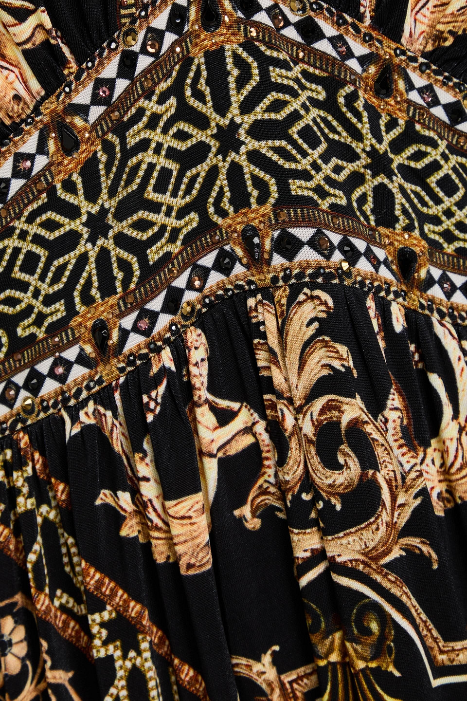 Shop Camilla Crystal-embellished Printed Stretch-jersey Maxi Dress In Black