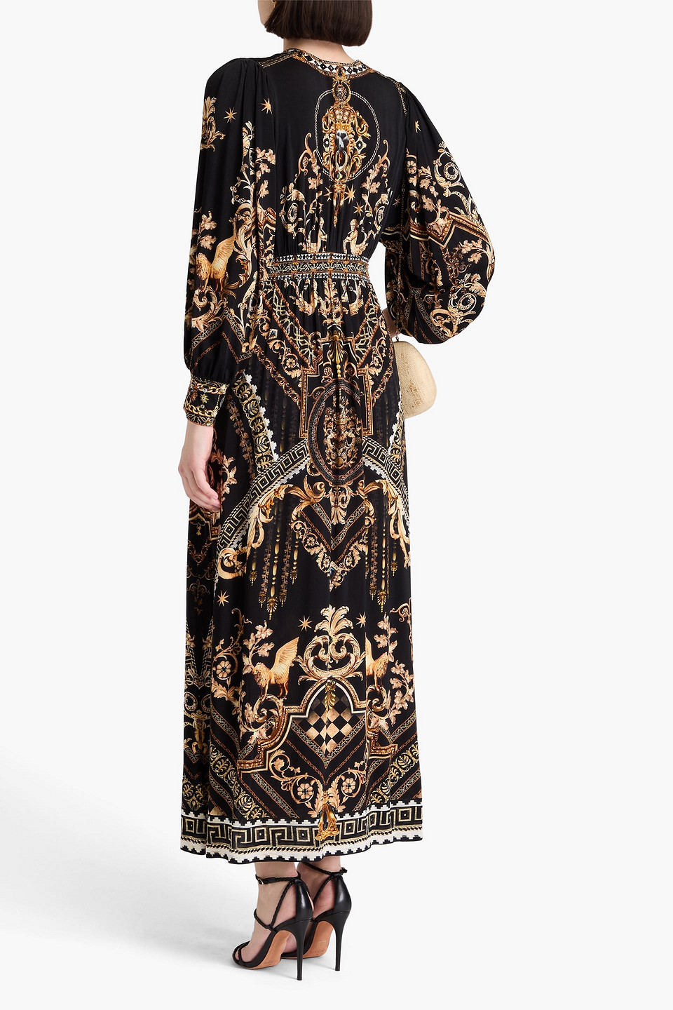 Shop Camilla Crystal-embellished Printed Stretch-jersey Maxi Dress In Black