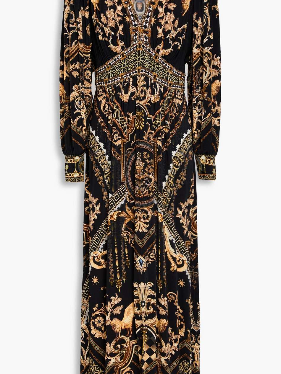 crystal-embellished printed stretch-jersey maxi dress