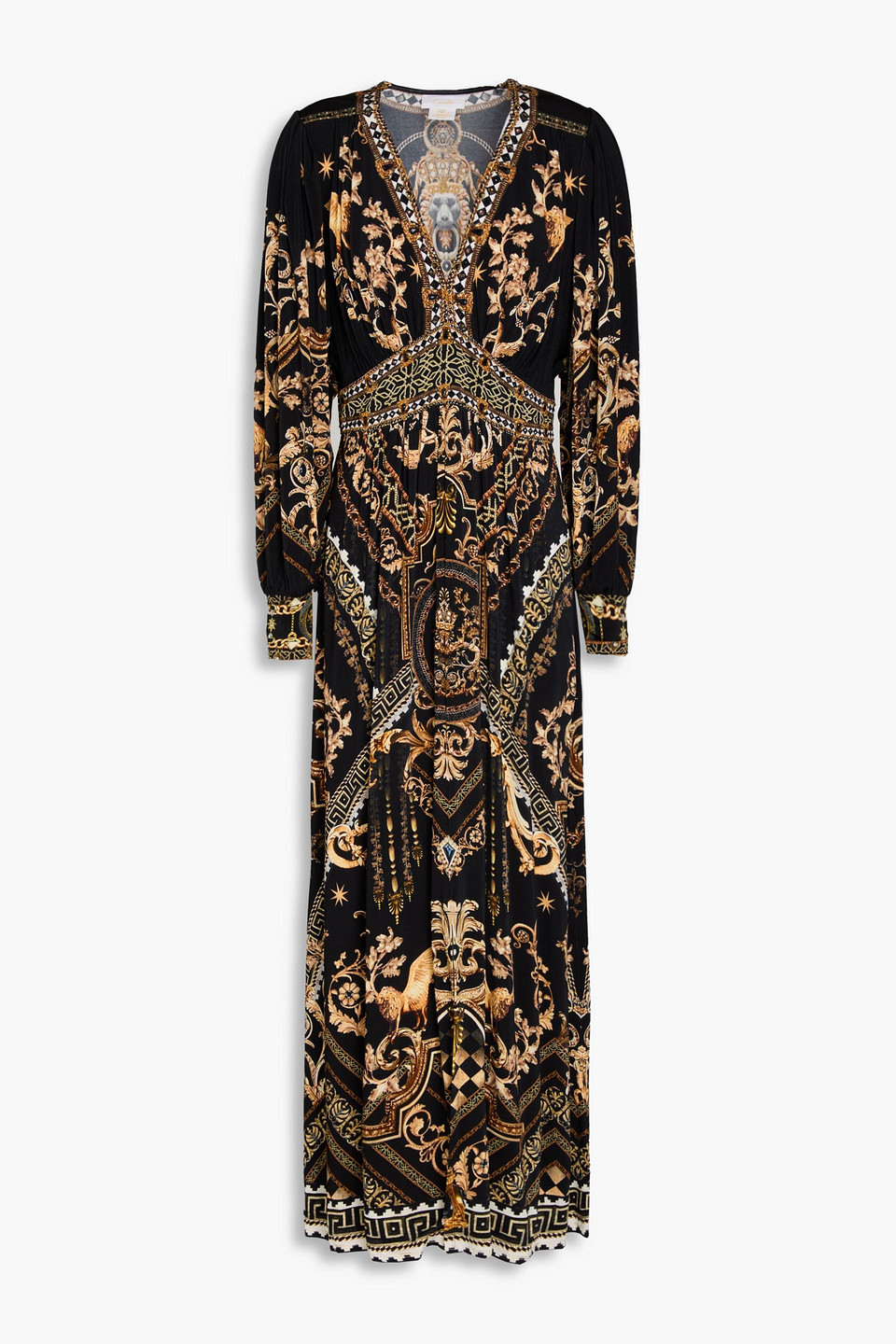 Camilla Crystal-embellished Printed Stretch-jersey Maxi Dress In Black