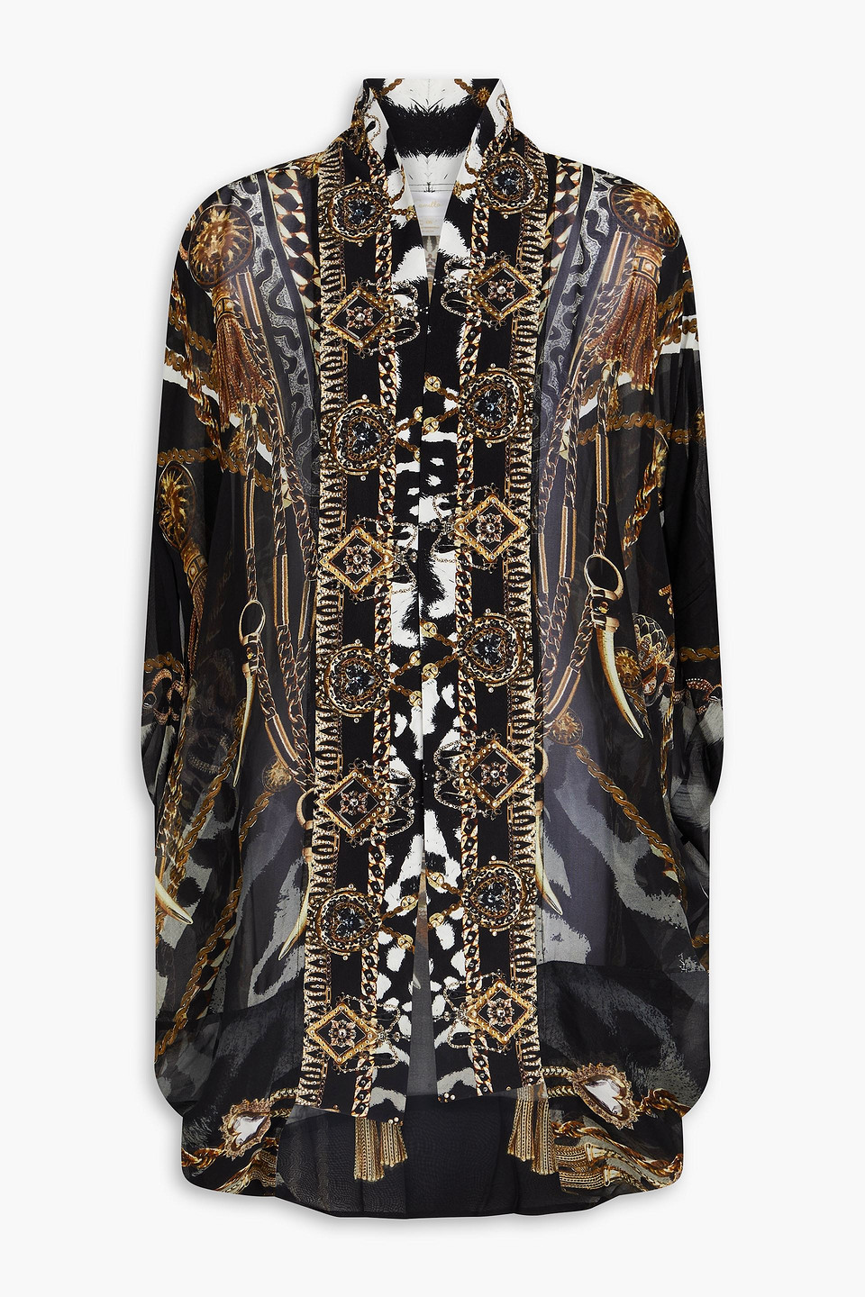 Camilla Crystal-embellished Printed Silk-chiffon Cape In Black