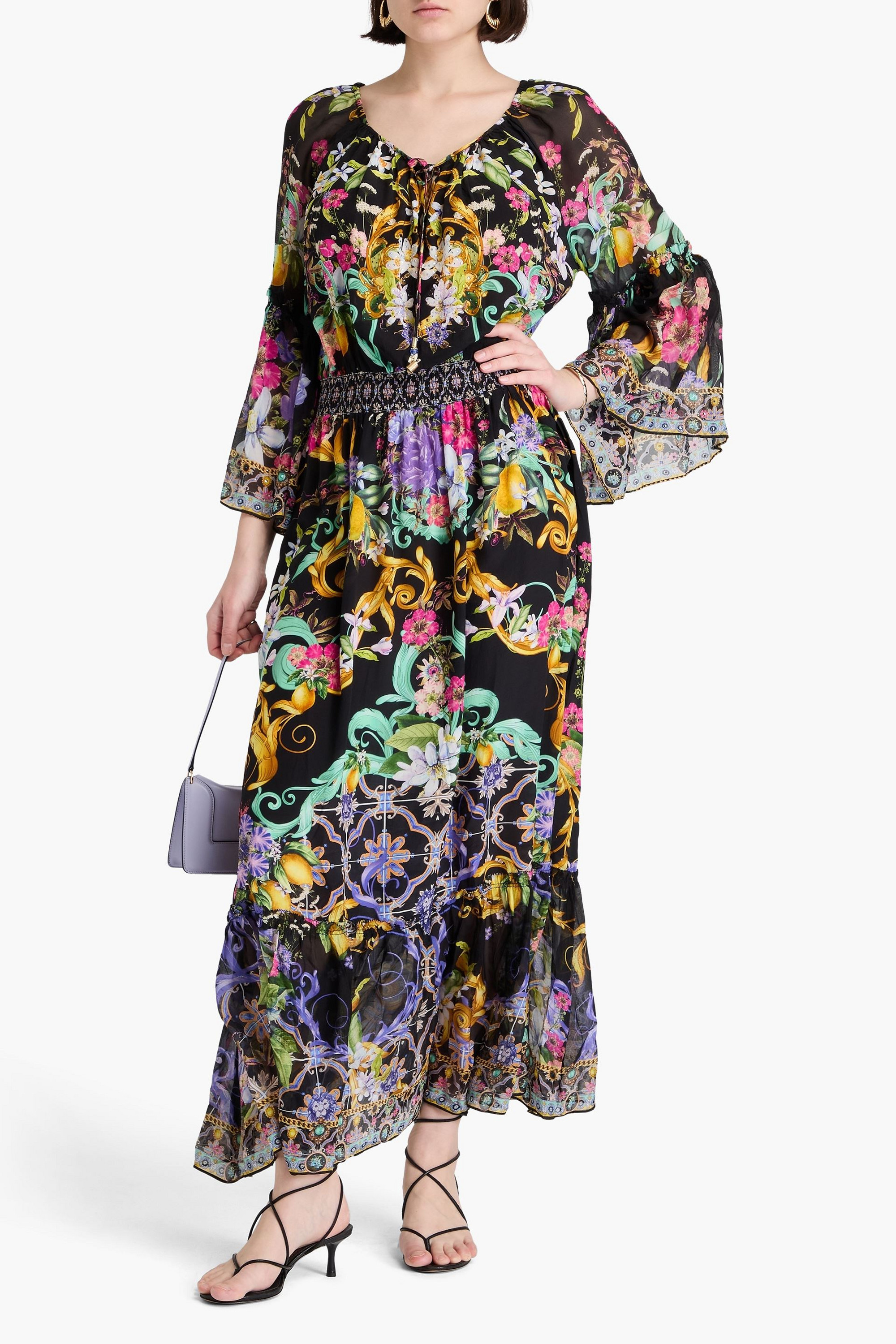 Camilla Embellished floral-print silk crepe de chine and voile maxi dress