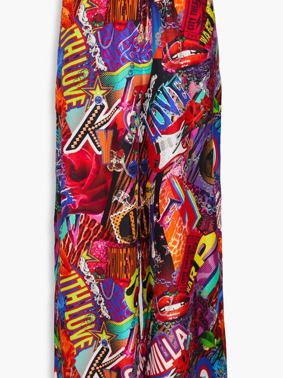 crystal-embellished printed silk-twill wide-leg pants