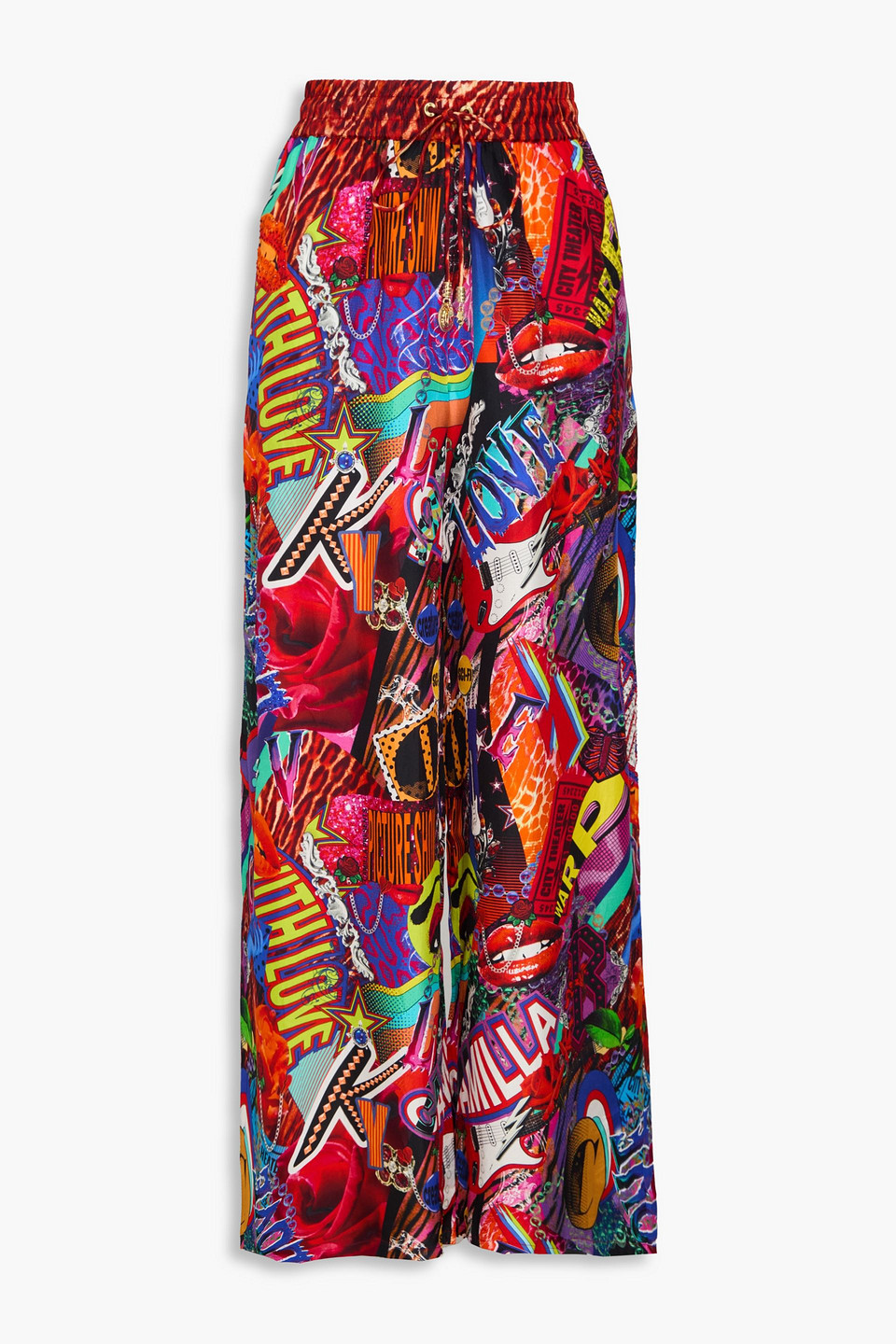 Camilla Crystal-embellished Floral-print Silk-twill Wide-leg Pants In Multicolor