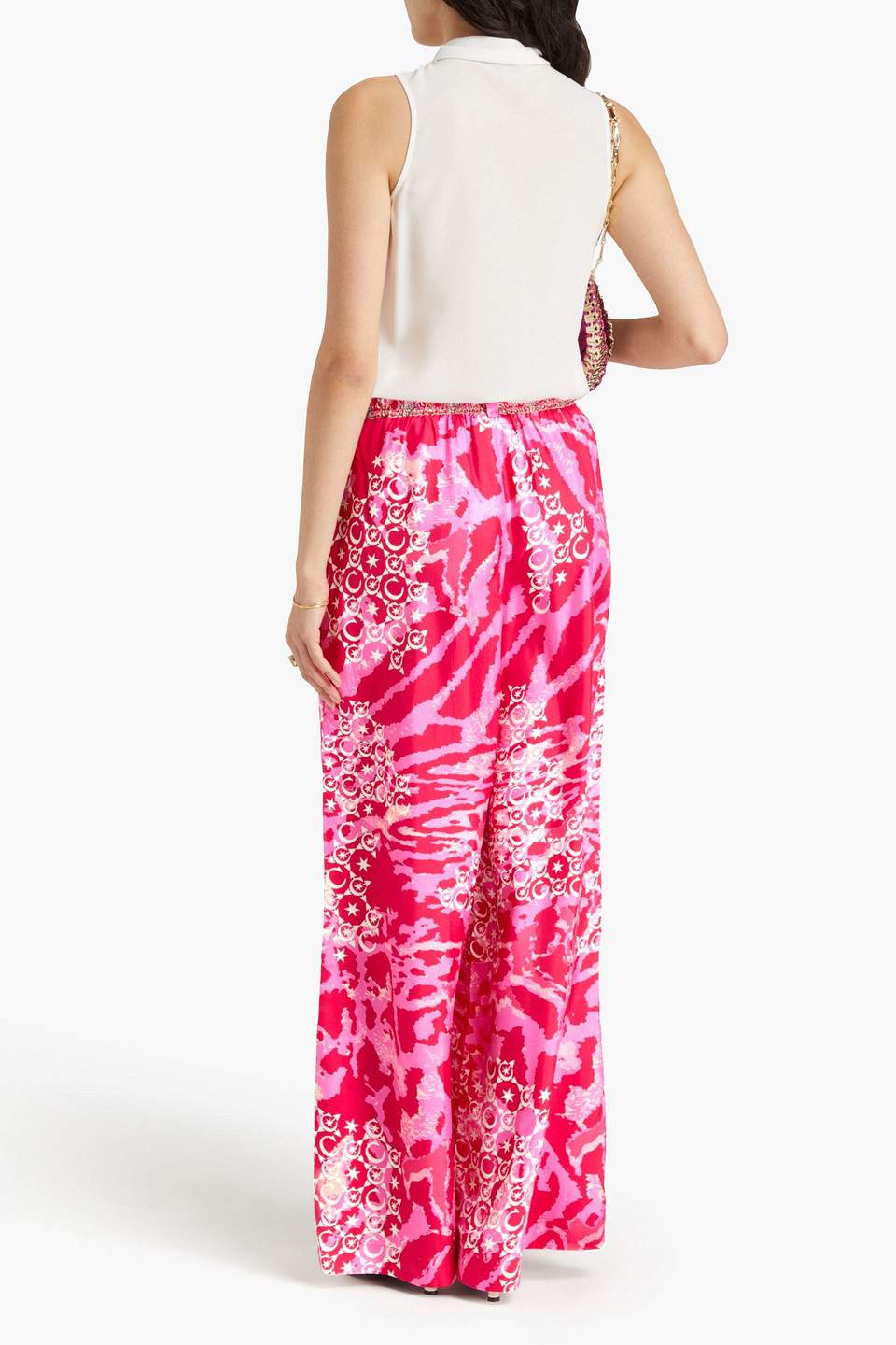 Camilla Pleated Printed Silk-twill Wide-leg Pants In Fuchsia
